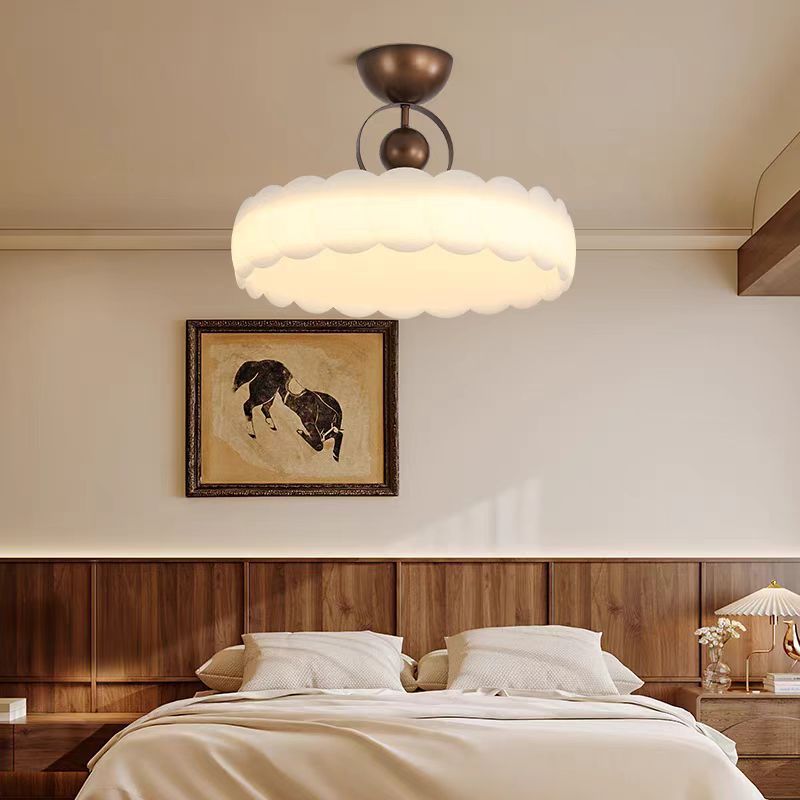 Traditional Chinese Acrylic Iron Scaled Round LED Semi-Flush Mount Ceiling Light For Bedroom