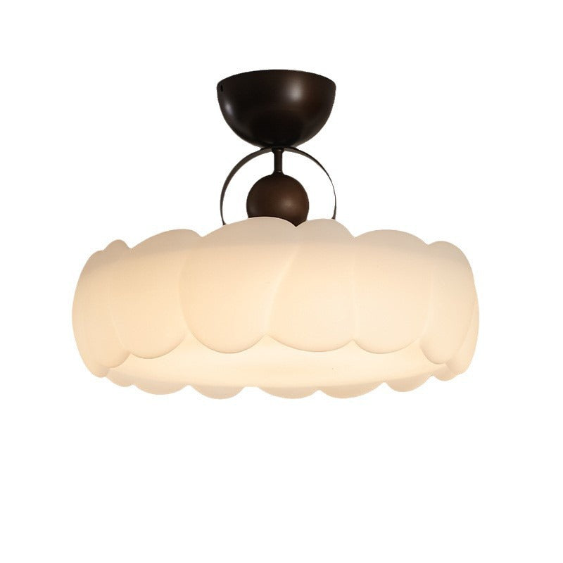 Traditional Chinese Acrylic Iron Scaled Round LED Semi-Flush Mount Ceiling Light For Bedroom
