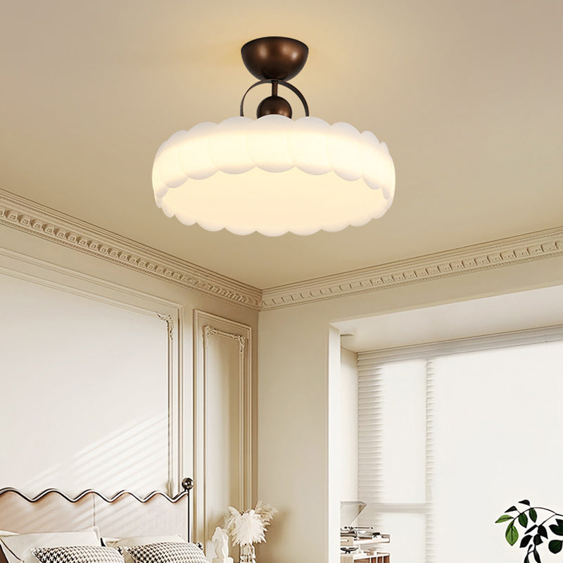 Traditional Chinese Acrylic Iron Scaled Round LED Semi-Flush Mount Ceiling Light For Bedroom