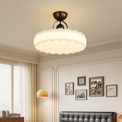 Traditional Chinese Acrylic Iron Scaled Round LED Semi-Flush Mount Ceiling Light For Bedroom