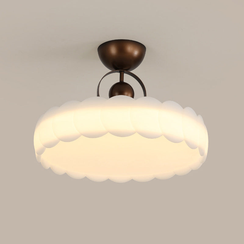 Traditional Chinese Acrylic Iron Scaled Round LED Semi-Flush Mount Ceiling Light For Bedroom