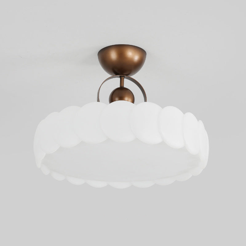 Traditional Chinese Acrylic Iron Scaled Round LED Semi-Flush Mount Ceiling Light For Bedroom