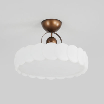 Traditional Chinese Acrylic Iron Scaled Round LED Semi-Flush Mount Ceiling Light For Bedroom