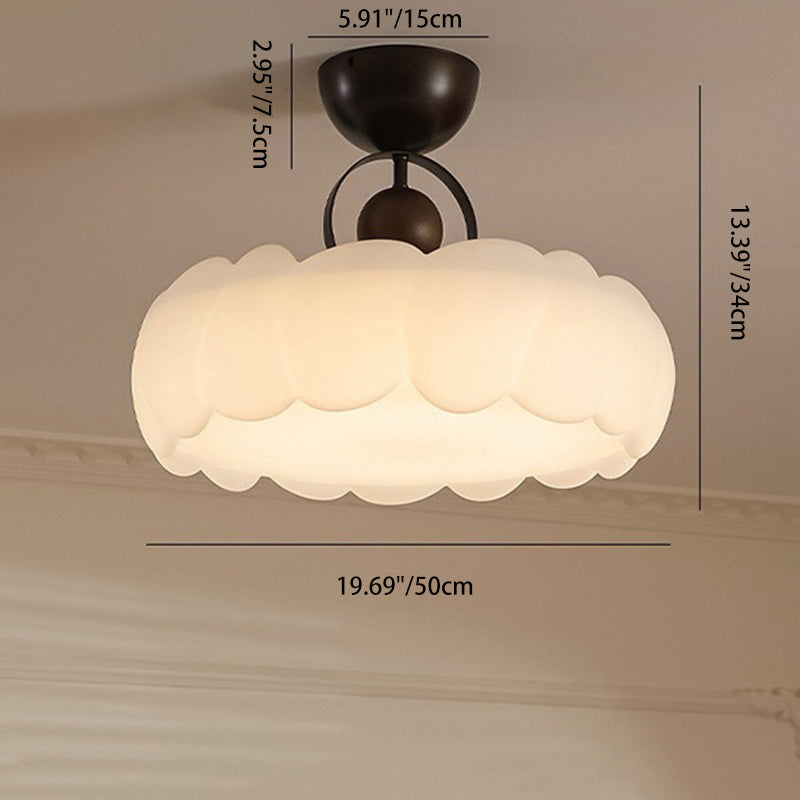 Traditional Chinese Acrylic Iron Scaled Round LED Semi-Flush Mount Ceiling Light For Bedroom