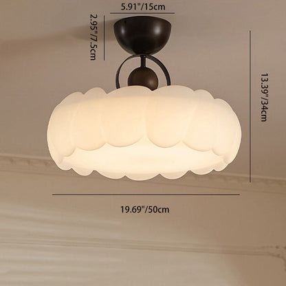 Traditional Chinese Acrylic Iron Scaled Round LED Semi-Flush Mount Ceiling Light For Bedroom