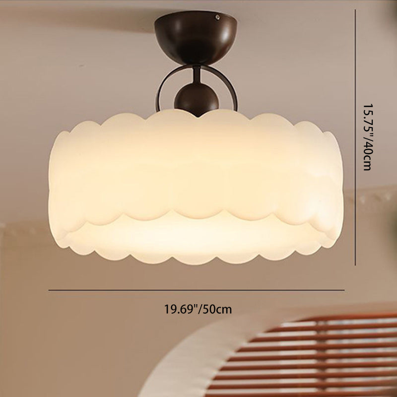 Traditional Chinese Acrylic Iron Scaled Round LED Semi-Flush Mount Ceiling Light For Bedroom