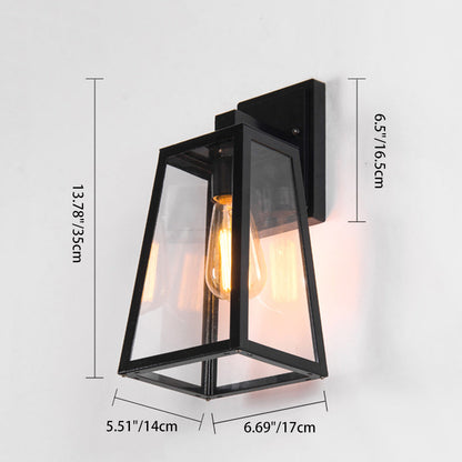 Traditional Vintage Iron Glass Lantern-Style Trapezoid 1-Light Wall Sconce Lamp For Outdoor