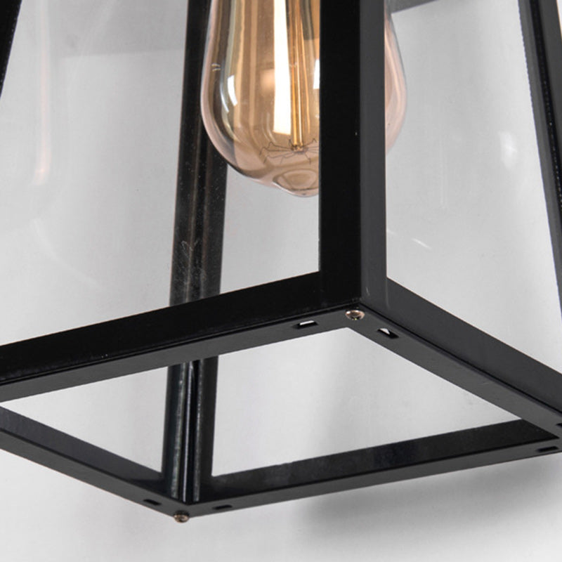 Traditional Vintage Iron Glass Lantern-Style Trapezoid 1-Light Wall Sconce Lamp For Outdoor