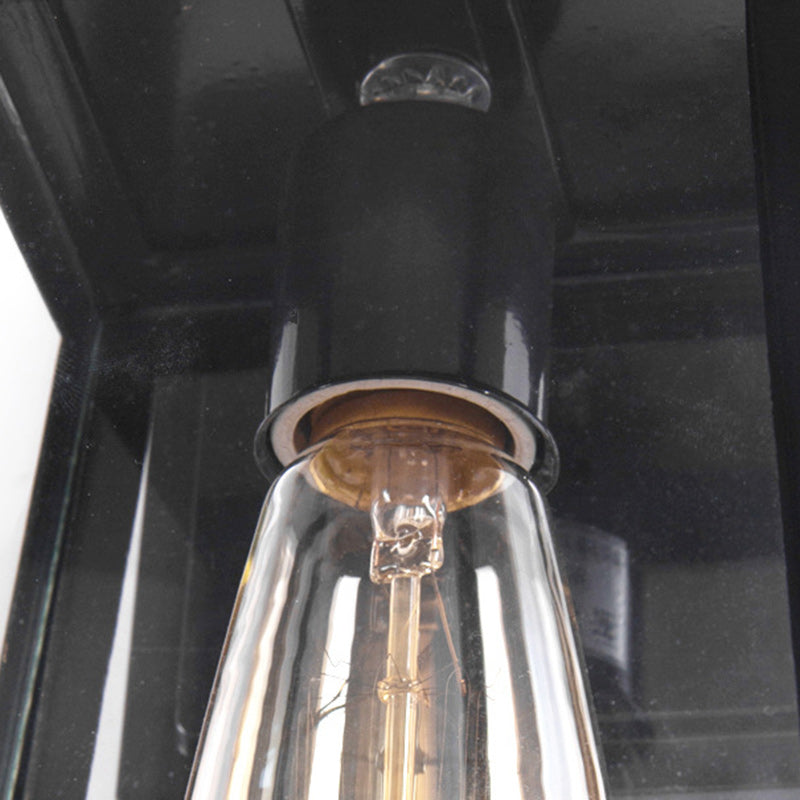 Traditional Vintage Iron Glass Lantern-Style Trapezoid 1-Light Wall Sconce Lamp For Outdoor
