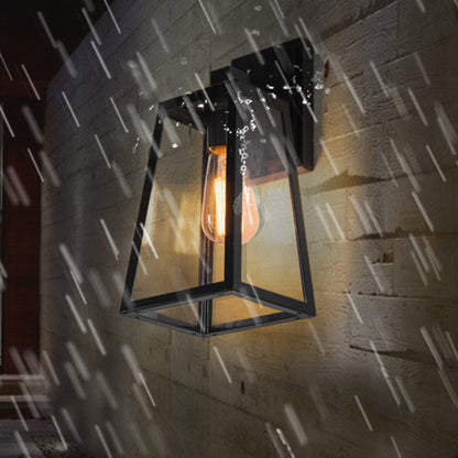 Traditional Vintage Iron Glass Lantern-Style Trapezoid 1-Light Wall Sconce Lamp For Outdoor