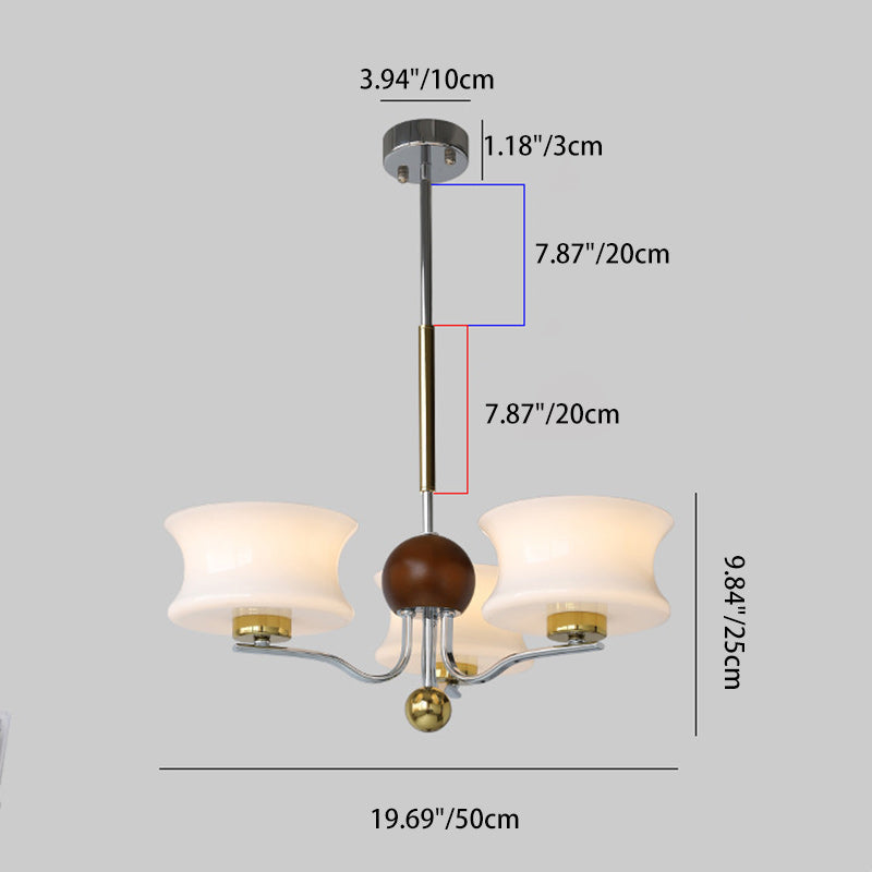 Traditional Vintage Glass Iron Curved Branch Round 3/5-Light Chandelier For Bedroom & Living Room