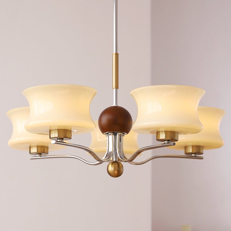Traditional Vintage Glass Iron Curved Branch Round 3/5-Light Chandelier For Bedroom & Living Room