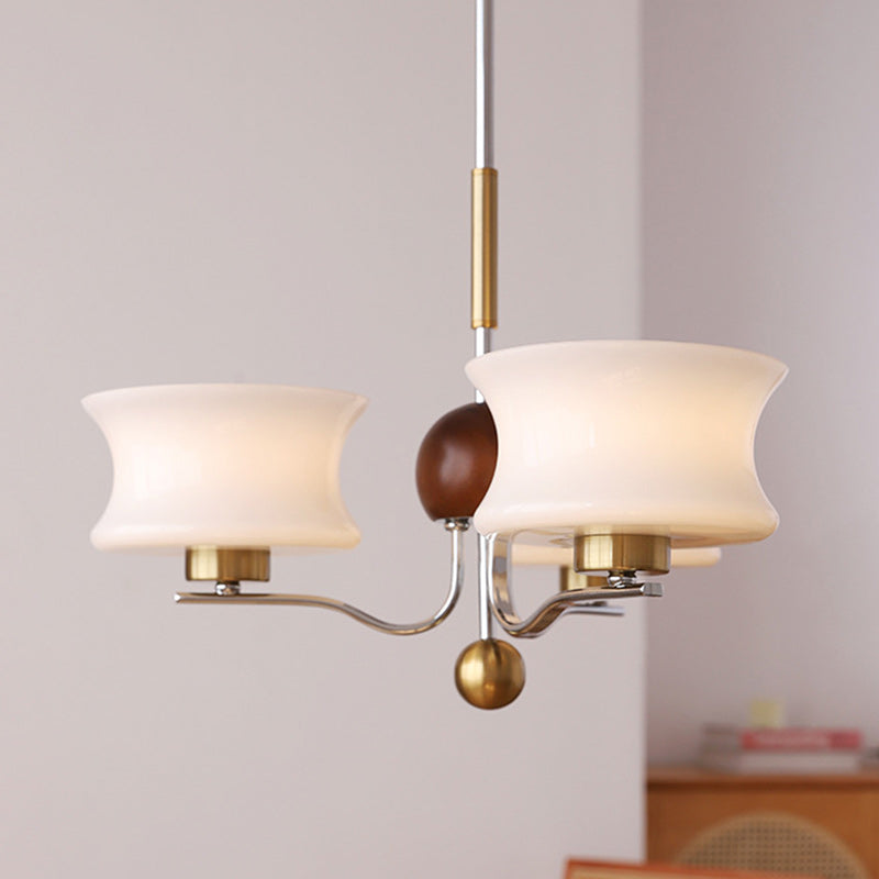 Traditional Vintage Glass Iron Curved Branch Round 3/5-Light Chandelier For Bedroom & Living Room