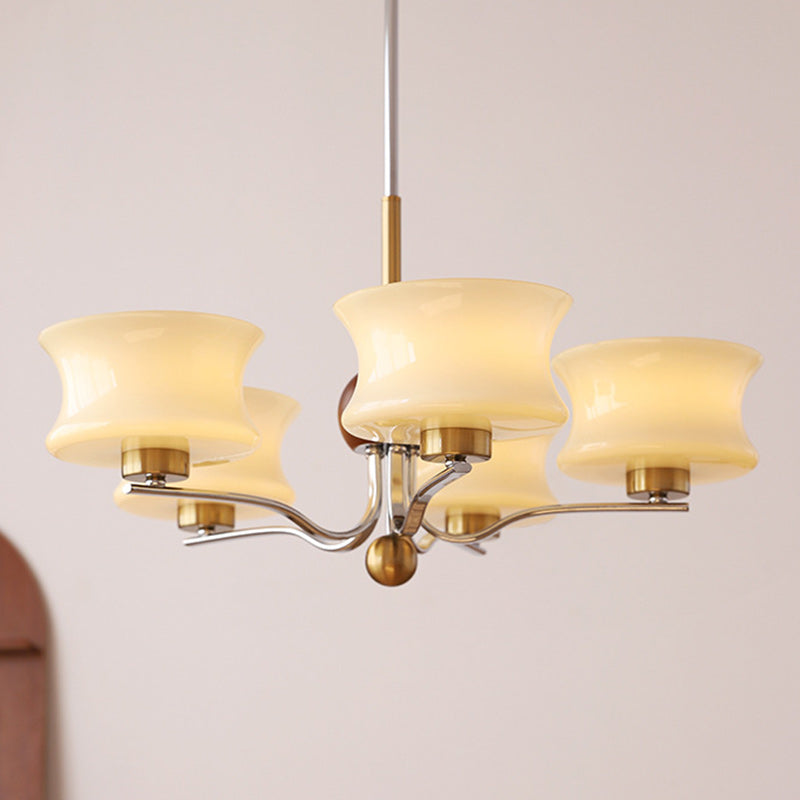 Traditional Vintage Glass Iron Curved Branch Round 3/5-Light Chandelier For Bedroom & Living Room