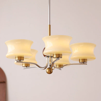 Traditional Vintage Glass Iron Curved Branch Round 3/5-Light Chandelier For Bedroom & Living Room