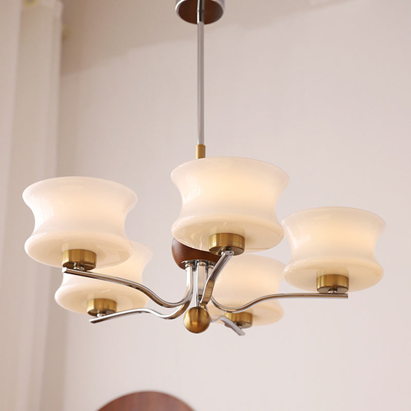 Traditional Vintage Glass Iron Curved Branch Round 3/5-Light Chandelier For Bedroom & Living Room