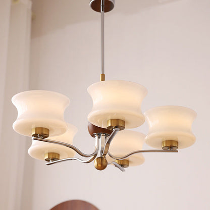 Traditional Vintage Glass Iron Curved Branch Round 3/5-Light Chandelier For Bedroom & Living Room