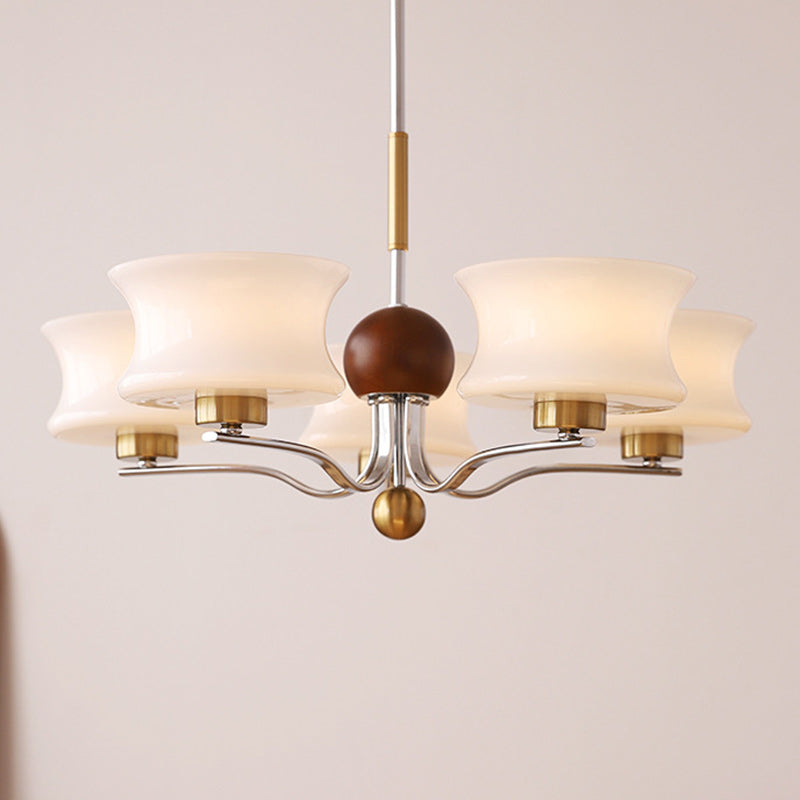 Traditional Vintage Glass Iron Curved Branch Round 3/5-Light Chandelier For Bedroom & Living Room