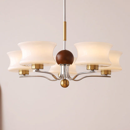 Traditional Vintage Glass Iron Curved Branch Round 3/5-Light Chandelier For Bedroom & Living Room