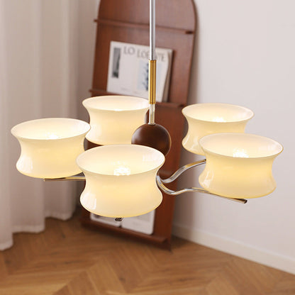 Traditional Vintage Glass Iron Curved Branch Round 3/5-Light Chandelier For Bedroom & Living Room