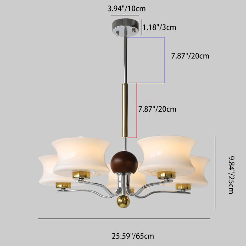 Traditional Vintage Glass Iron Curved Branch Round 3/5-Light Chandelier For Bedroom & Living Room
