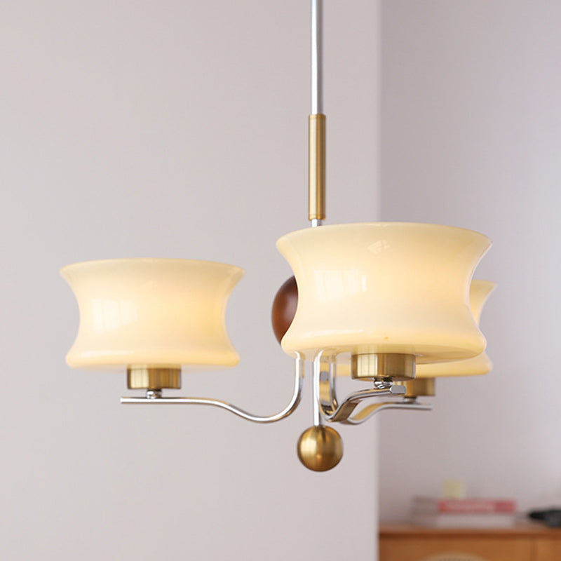 Traditional Vintage Glass Iron Curved Branch Round 3/5-Light Chandelier For Bedroom & Living Room
