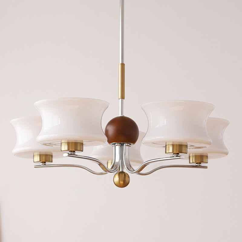 Traditional Vintage Glass Iron Curved Branch Round 3/5-Light Chandelier For Bedroom & Living Room