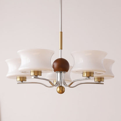 Traditional Vintage Glass Iron Curved Branch Round 3/5-Light Chandelier For Bedroom & Living Room