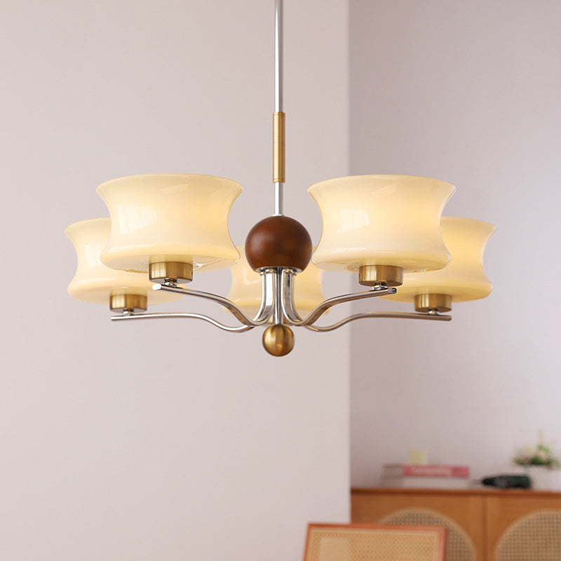 Traditional Vintage Glass Iron Curved Branch Round 3/5-Light Chandelier For Bedroom & Living Room