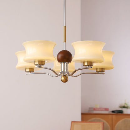 Traditional Vintage Glass Iron Curved Branch Round 3/5-Light Chandelier For Bedroom & Living Room