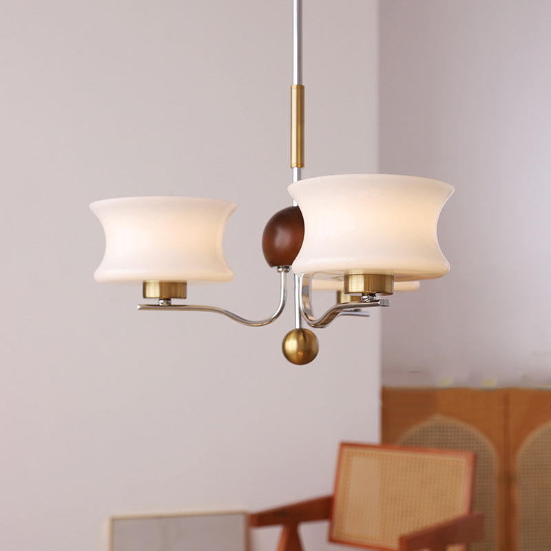 Traditional Vintage Glass Iron Curved Branch Round 3/5-Light Chandelier For Bedroom & Living Room