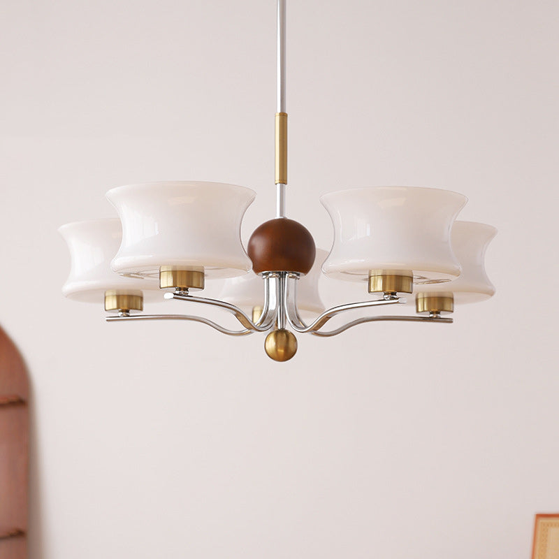 Traditional Vintage Glass Iron Curved Branch Round 3/5-Light Chandelier For Bedroom & Living Room