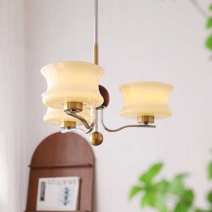 Traditional Vintage Glass Iron Curved Branch Round 3/5-Light Chandelier For Bedroom & Living Room