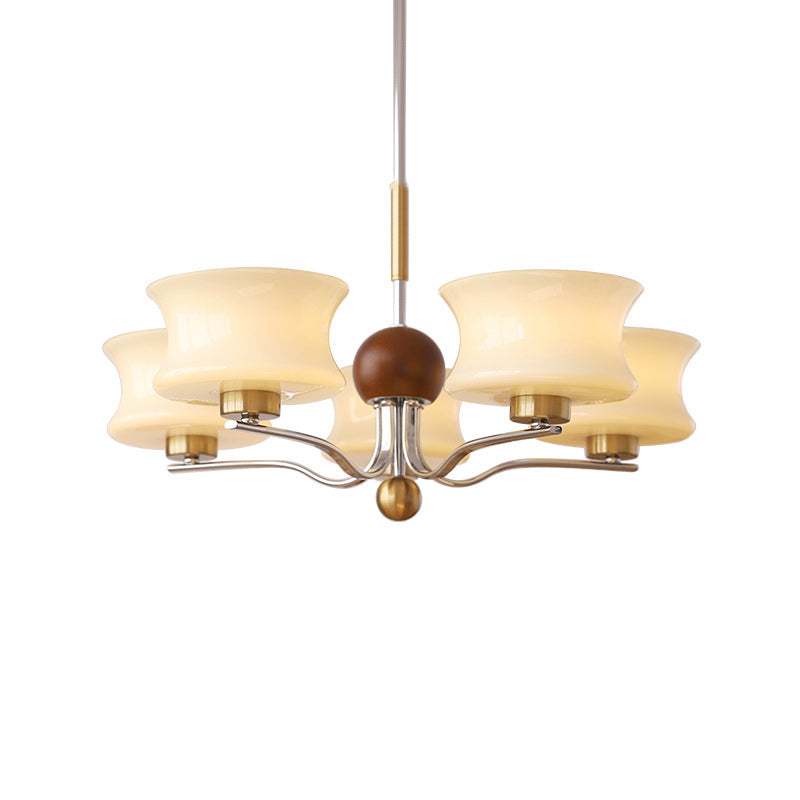 Traditional Vintage Glass Iron Curved Branch Round 3/5-Light Chandelier For Bedroom & Living Room
