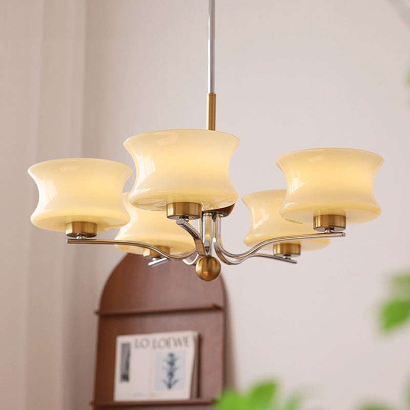 Traditional Vintage Glass Iron Curved Branch Round 3/5-Light Chandelier For Bedroom & Living Room
