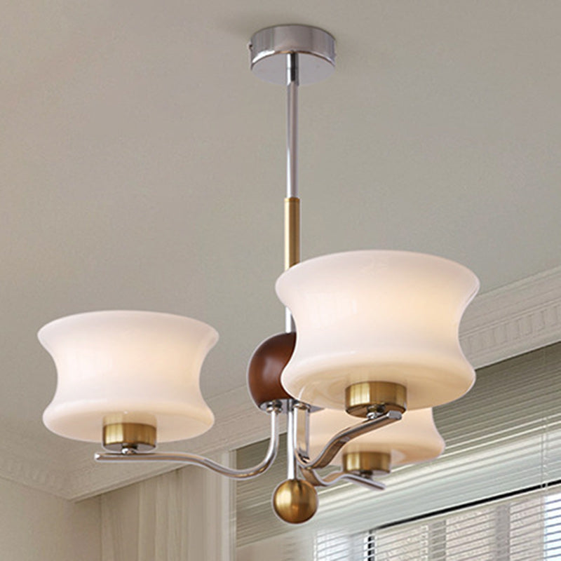 Traditional Vintage Glass Iron Curved Branch Round 3/5-Light Chandelier For Bedroom & Living Room