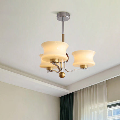 Traditional Vintage Glass Iron Curved Branch Round 3/5-Light Chandelier For Bedroom & Living Room