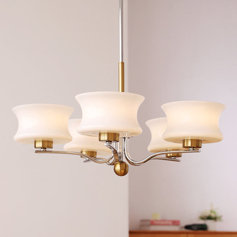 Traditional Vintage Glass Iron Curved Branch Round 3/5-Light Chandelier For Bedroom & Living Room