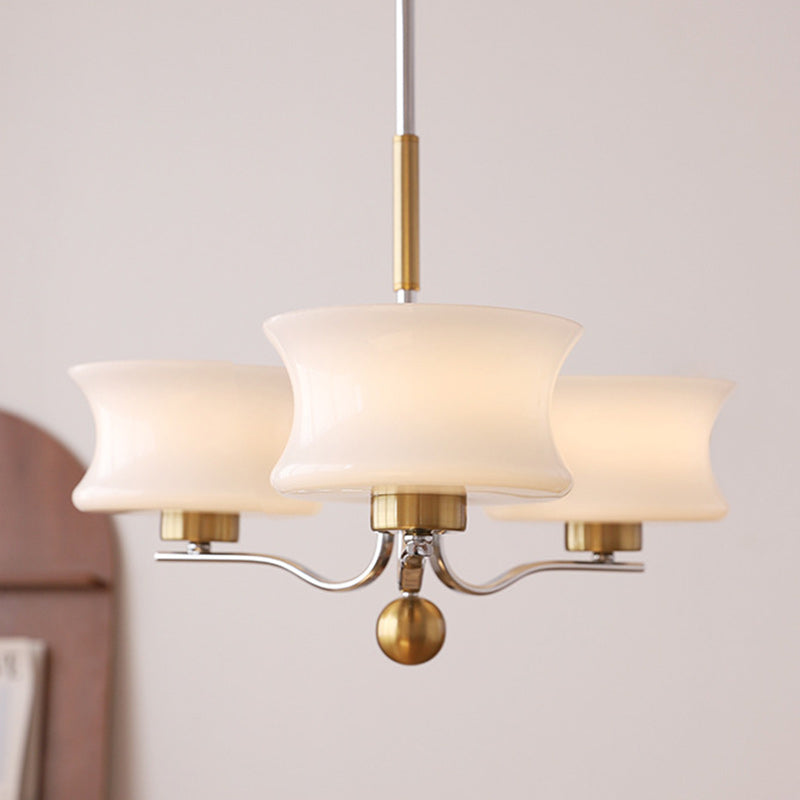 Traditional Vintage Glass Iron Curved Branch Round 3/5-Light Chandelier For Bedroom & Living Room