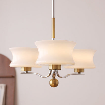 Traditional Vintage Glass Iron Curved Branch Round 3/5-Light Chandelier For Bedroom & Living Room