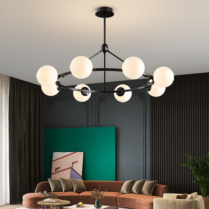 Contemporary Scandinavian Glass & Iron Globe Round 5/6/8-Light Chandelier For Bedroom & Living Room