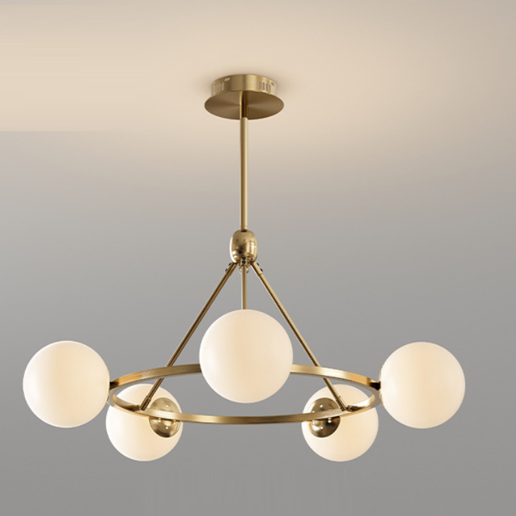 Contemporary Scandinavian Glass & Iron Globe Round 5/6/8-Light Chandelier For Bedroom & Living Room