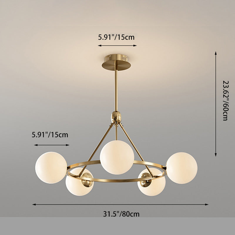 Contemporary Scandinavian Glass & Iron Globe Round 5/6/8-Light Chandelier For Bedroom & Living Room