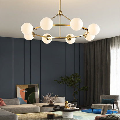 Contemporary Scandinavian Glass & Iron Globe Round 5/6/8-Light Chandelier For Bedroom & Living Room