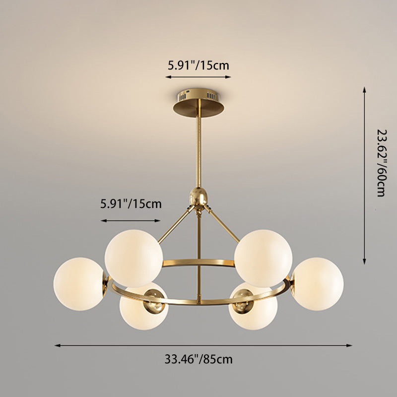 Contemporary Scandinavian Glass & Iron Globe Round 5/6/8-Light Chandelier For Bedroom & Living Room