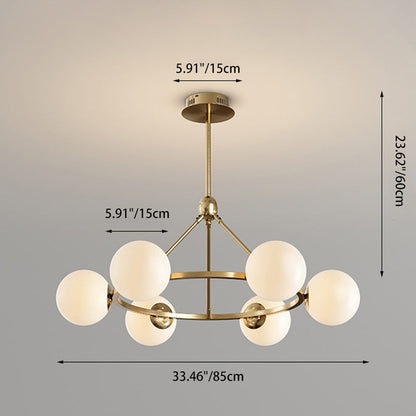 Contemporary Scandinavian Glass & Iron Globe Round 5/6/8-Light Chandelier For Bedroom & Living Room