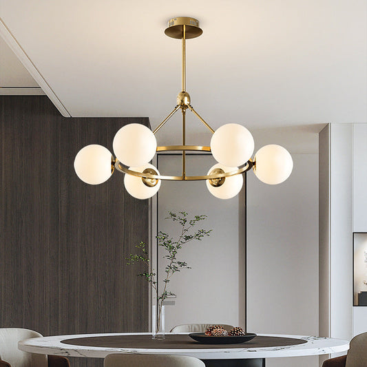 Contemporary Scandinavian Glass & Iron Globe Round 5/6/8-Light Chandelier For Bedroom & Living Room
