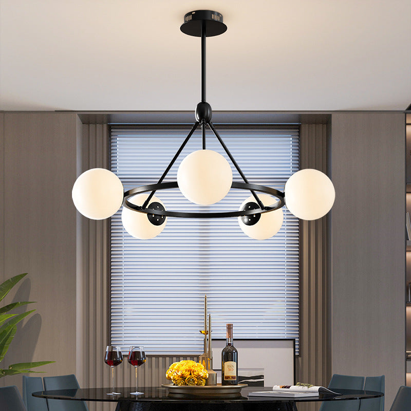 Contemporary Scandinavian Glass & Iron Globe Round 5/6/8-Light Chandelier For Bedroom & Living Room