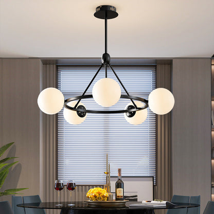 Contemporary Scandinavian Glass & Iron Globe Round 5/6/8-Light Chandelier For Bedroom & Living Room