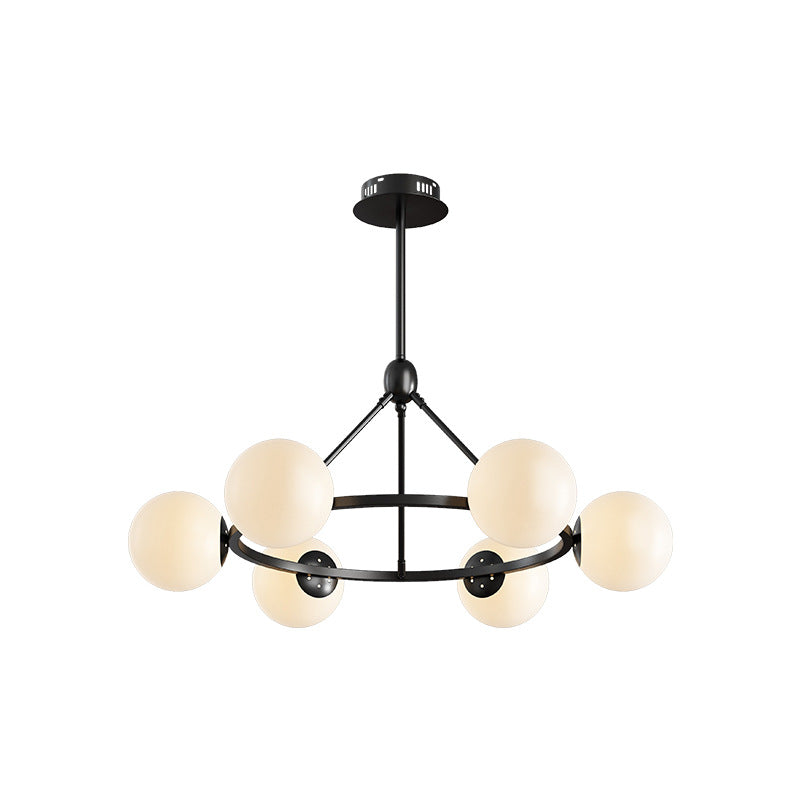 Contemporary Scandinavian Glass & Iron Globe Round 5/6/8-Light Chandelier For Bedroom & Living Room